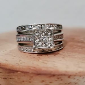 Size 7 10kt white gold Wedding ring set, soldered together